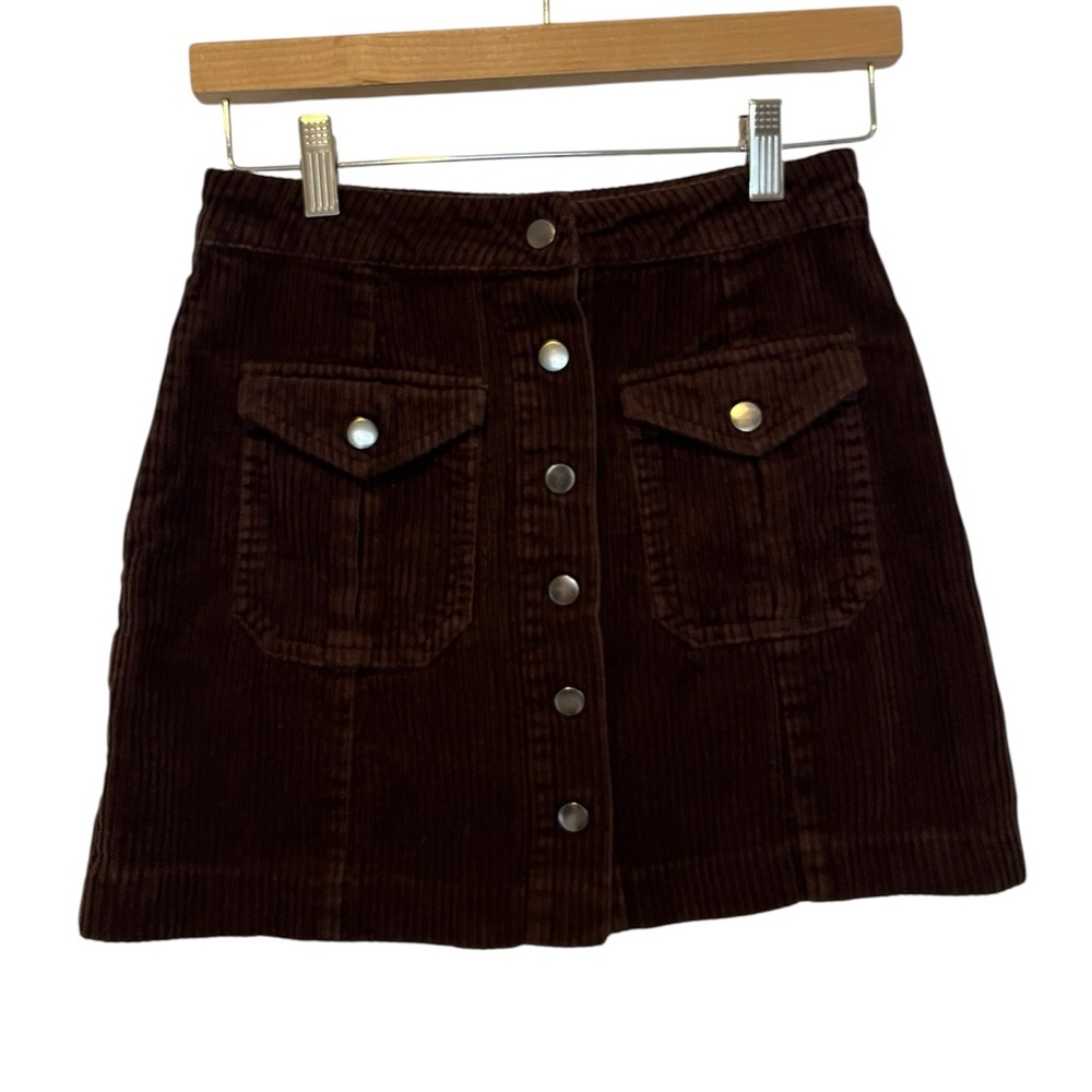 Forever21 SzS Dark Brown Corduroy Snap-Front Mini Skirt